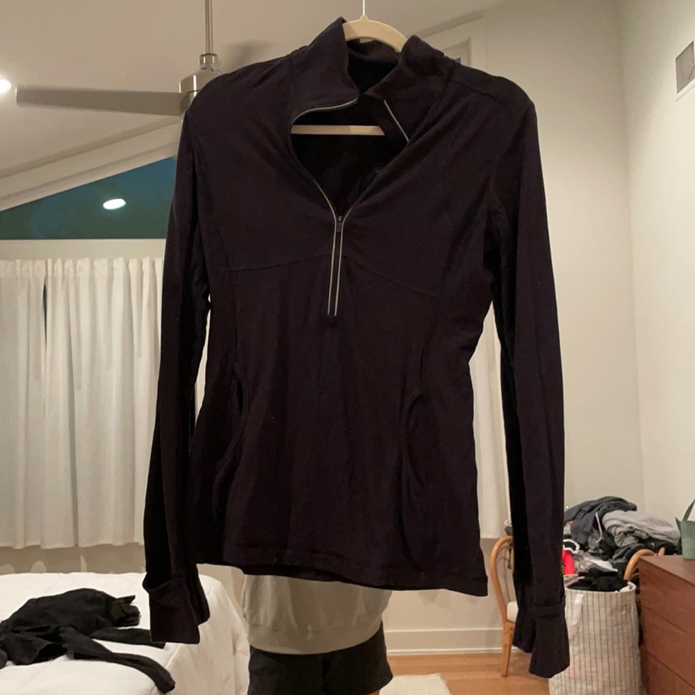 Lulu lemon black quarter zip with lace detail